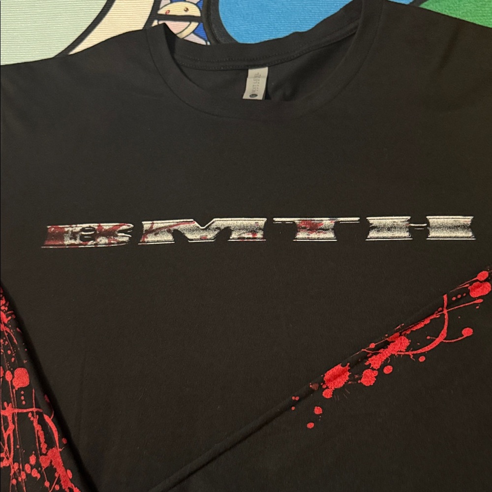 Next Level Apparel Black Long Sleeve Tee with Red Sleeve Splatter - Picture 4 of 16